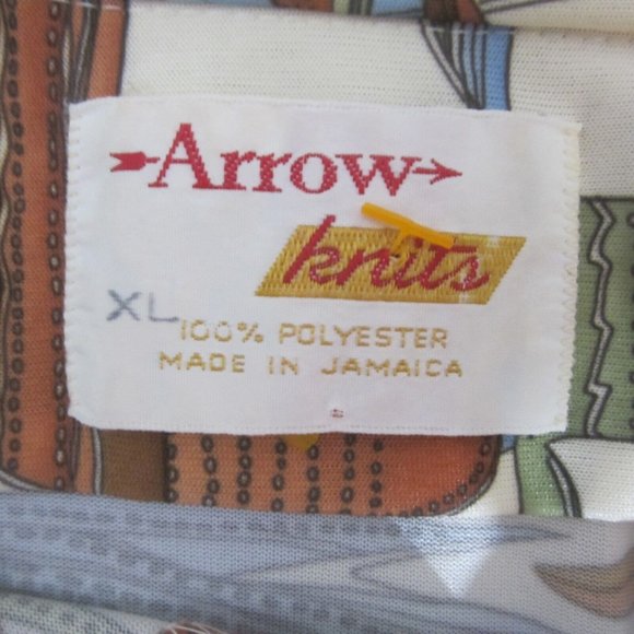 Arrow vintage Men sport shirt s/s pit to pit 25 XL 1970s Disco print polyester - Picture 10 of 10
